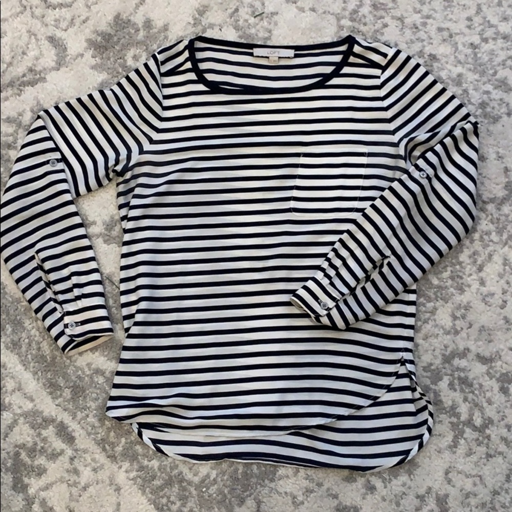 Loft Blue and White Striped Blouse